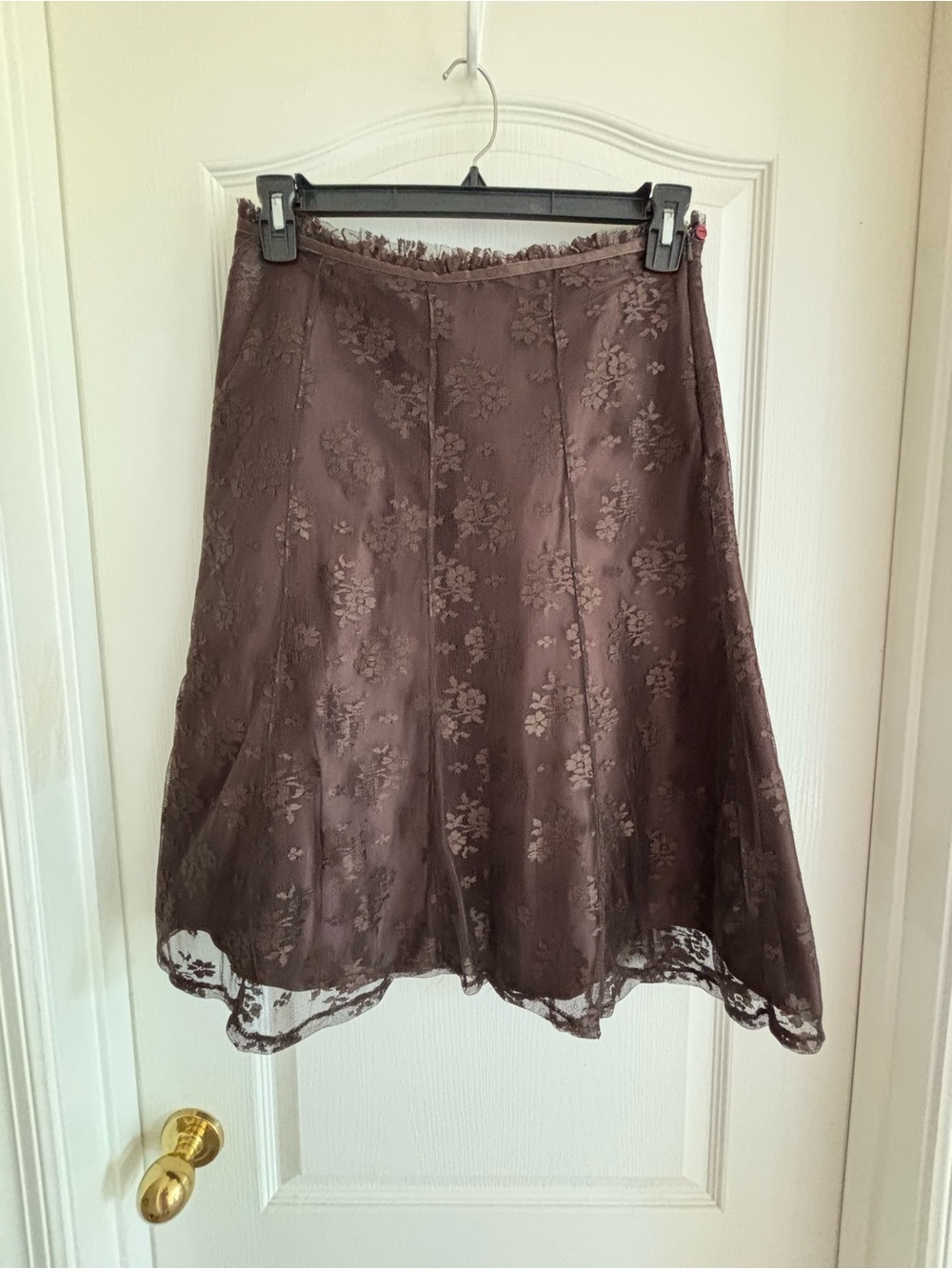 H&M sz 8 chocolate brown lace overlay midi skirt romantic poet academia classic